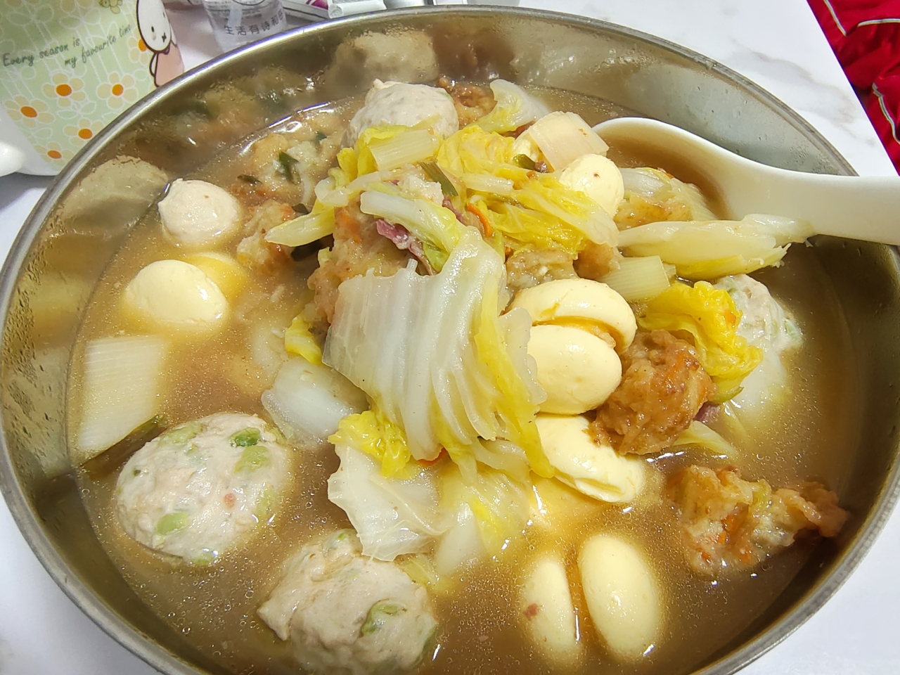 白菜菜丸子汤