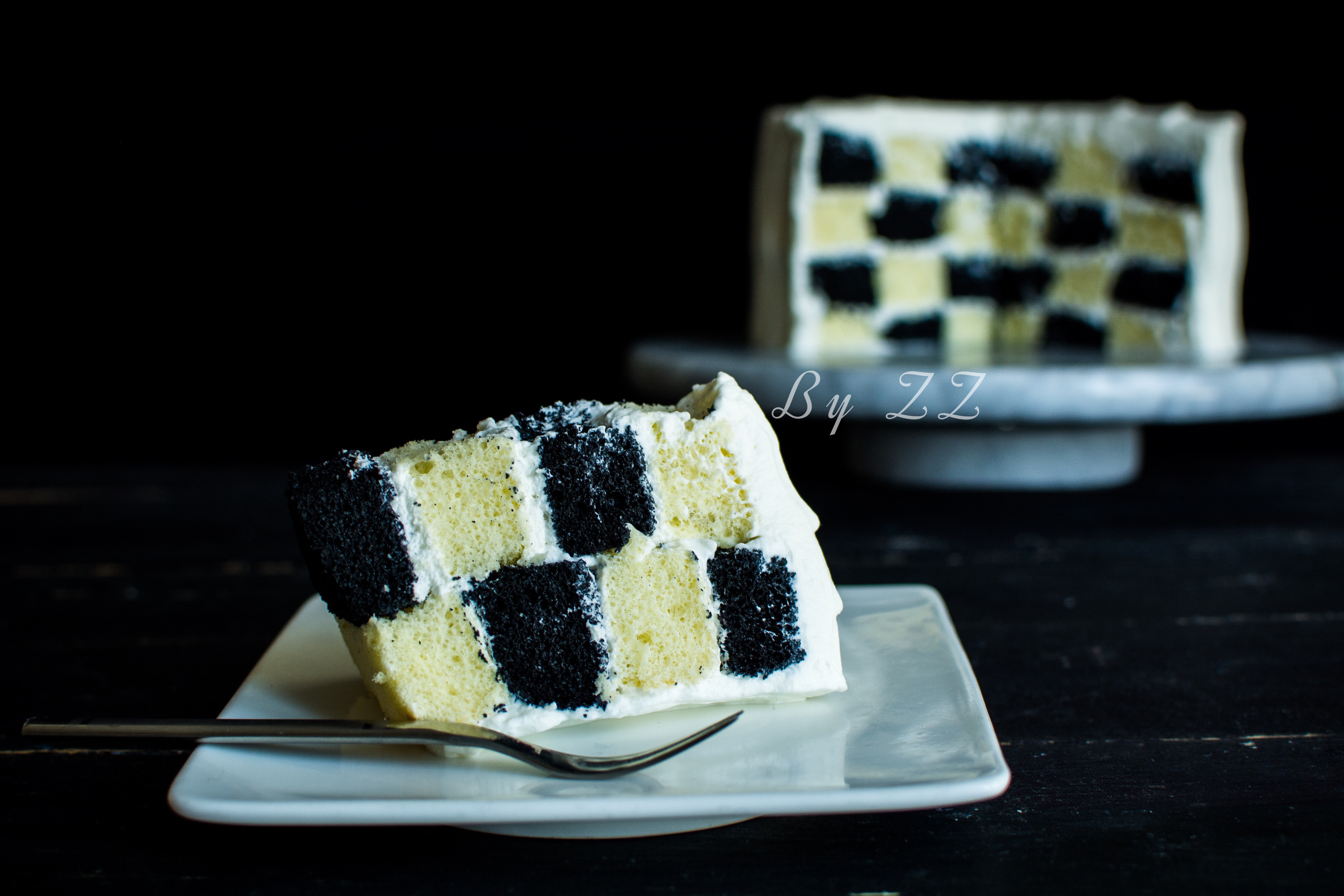 黑白棋格奶油蛋糕（6寸）的做法