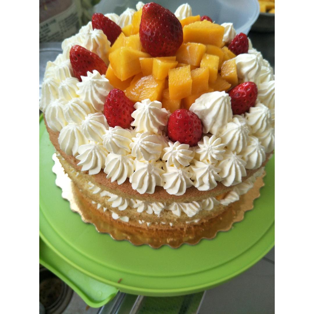 【零失败】不会裱花没关系的水果裸蛋糕 芒果裸蛋糕 完美戚风胚