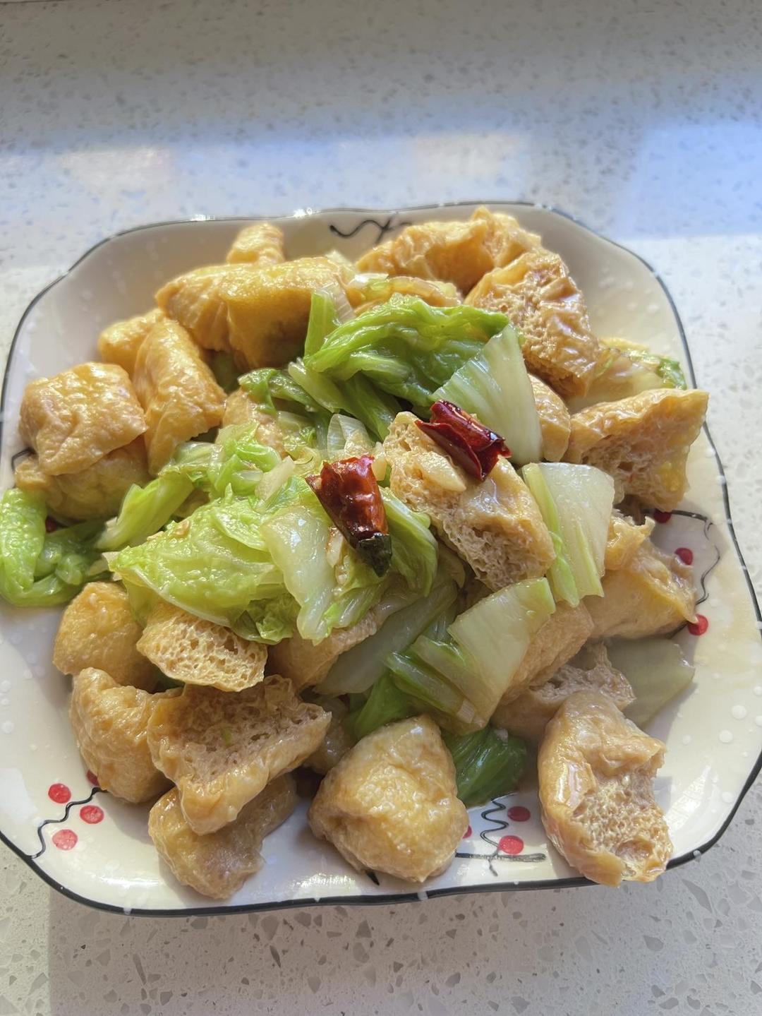 不出水的豆泡炒白菜