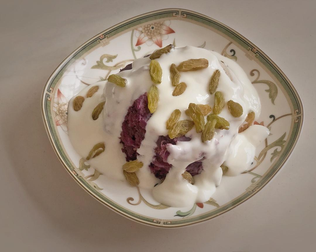 酸奶紫薯竽头泥＆糖浆炒苹果💕的做法