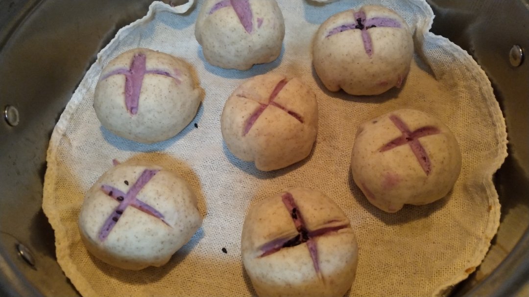 紫薯开花馒头-面包机版和面