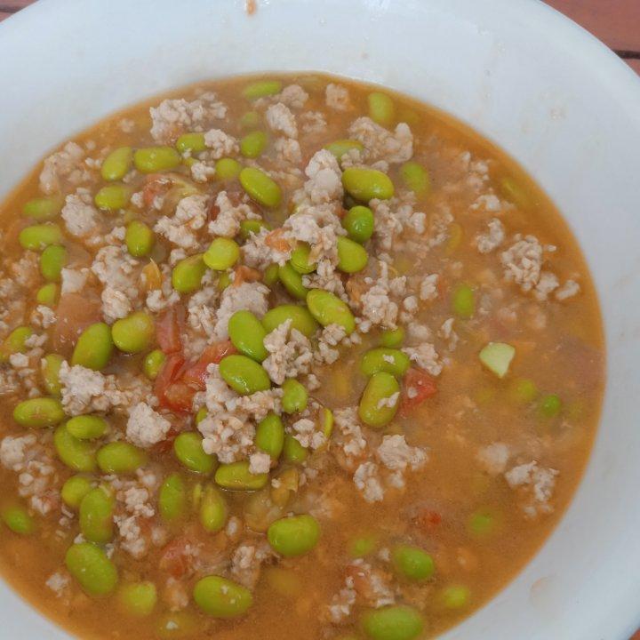 肉末番茄烧毛豆