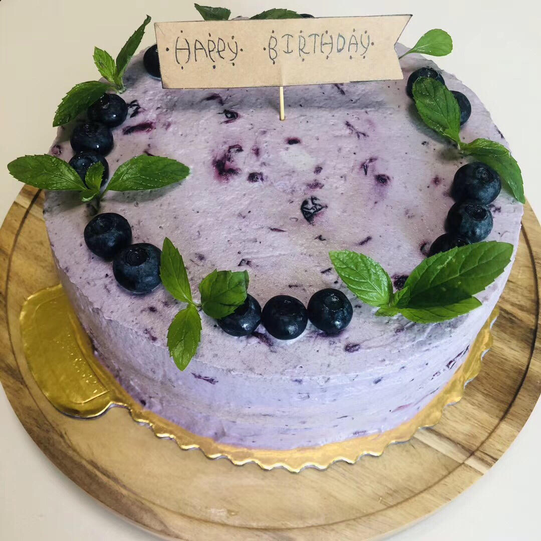 lm一双做的蓝莓奶油蛋糕生日蛋糕果酱夹馅戚风胚版少糖无色素