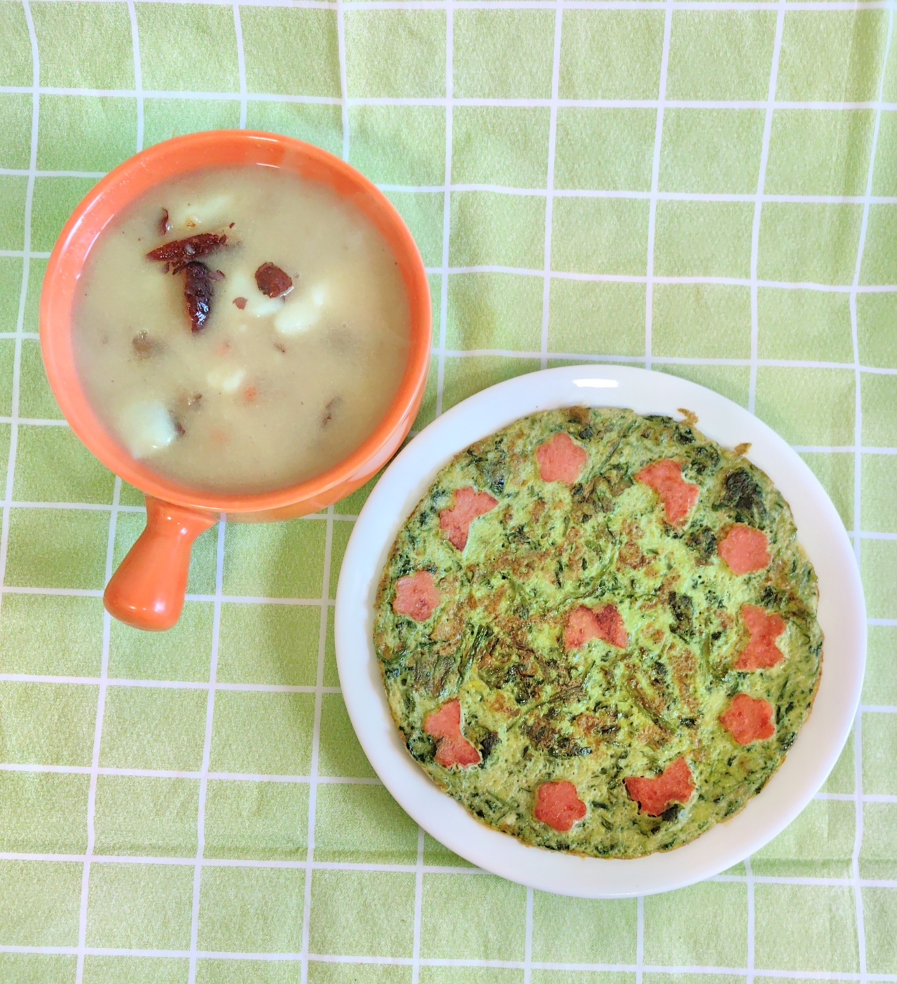 十分钟搞定懒人糯叽叽早餐：红枣枸杞年糕甜汤，菠菜火腿鸡蛋饼