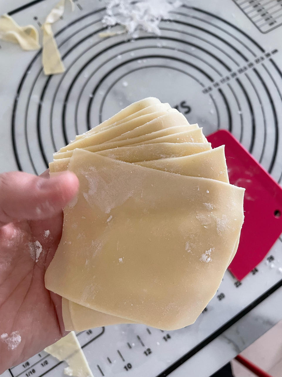 薄如蝉翼的手擀馄饨皮