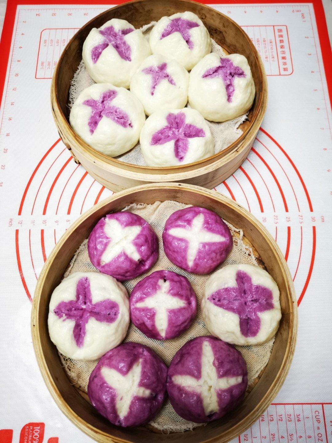 【双色开花紫薯馒头】，馒头也可以有花样儿。