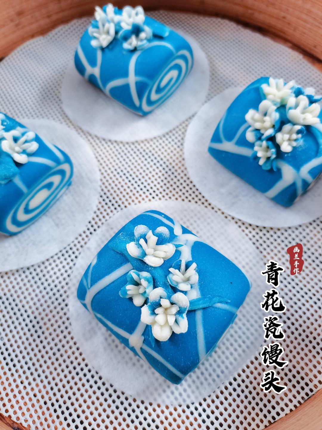 原创.青花瓷冰梅纹馒头(原创青花瓷系列三)的做法