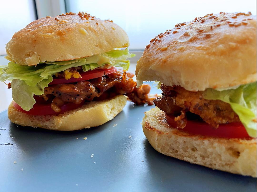 汉堡坯（面团免揉，和面不加黄油）