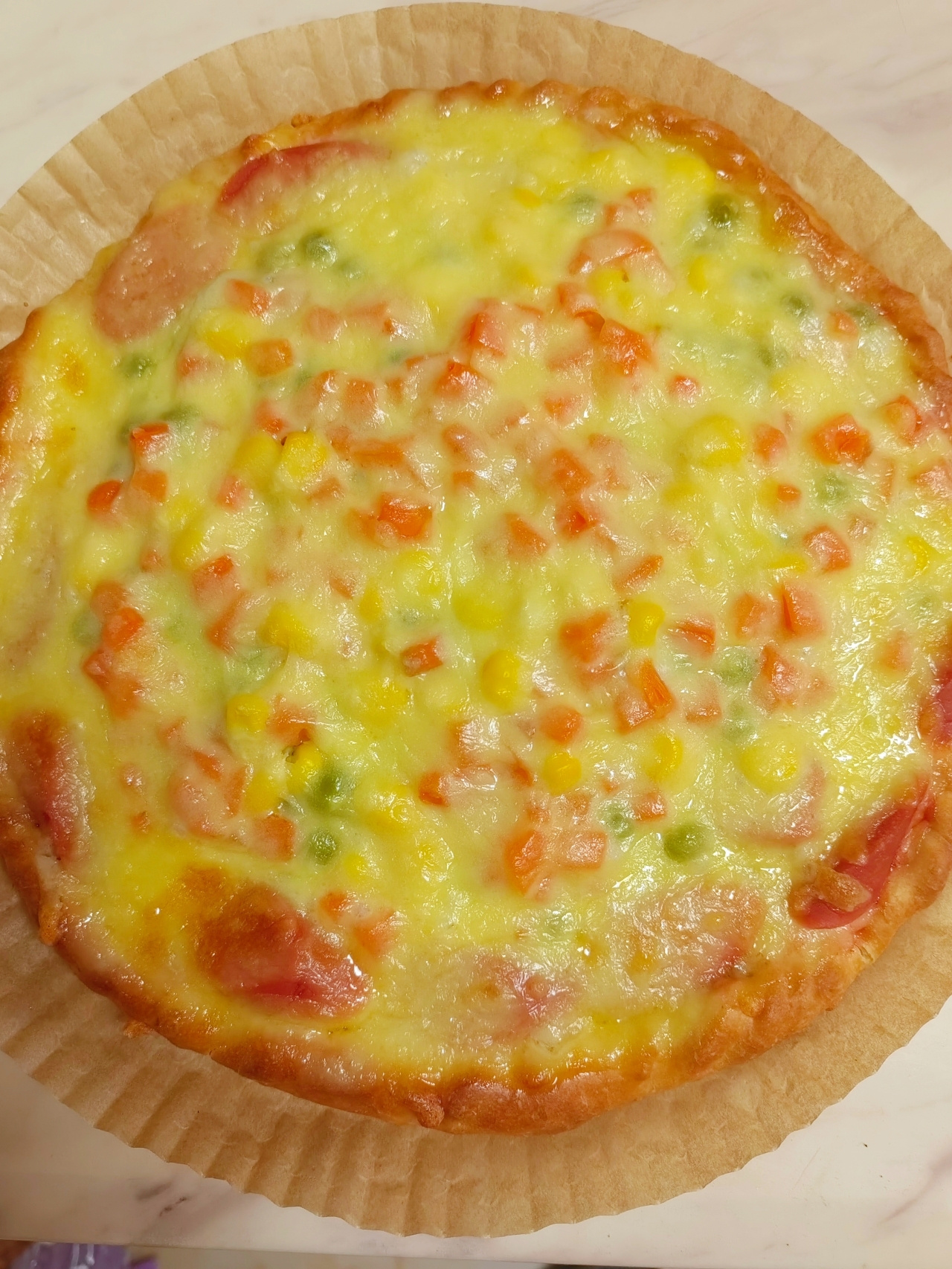 10寸玉米红萝卜芝士火腿披萨（熟胚）的做法 步骤32