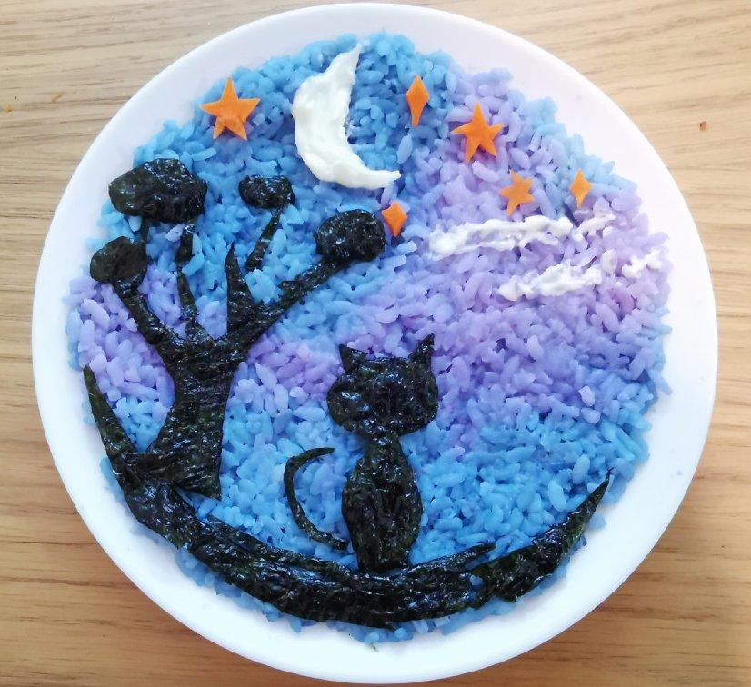儿童趣味饭团便当（梦幻星空🌃）奶香玉米汁&狼牙土豆（蝶豆花）