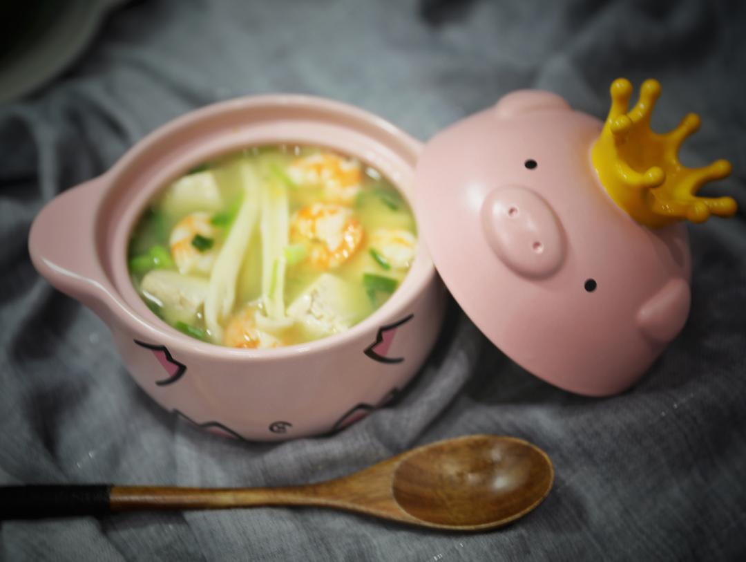 蟹味菇金汤鲜虾豆腐羹