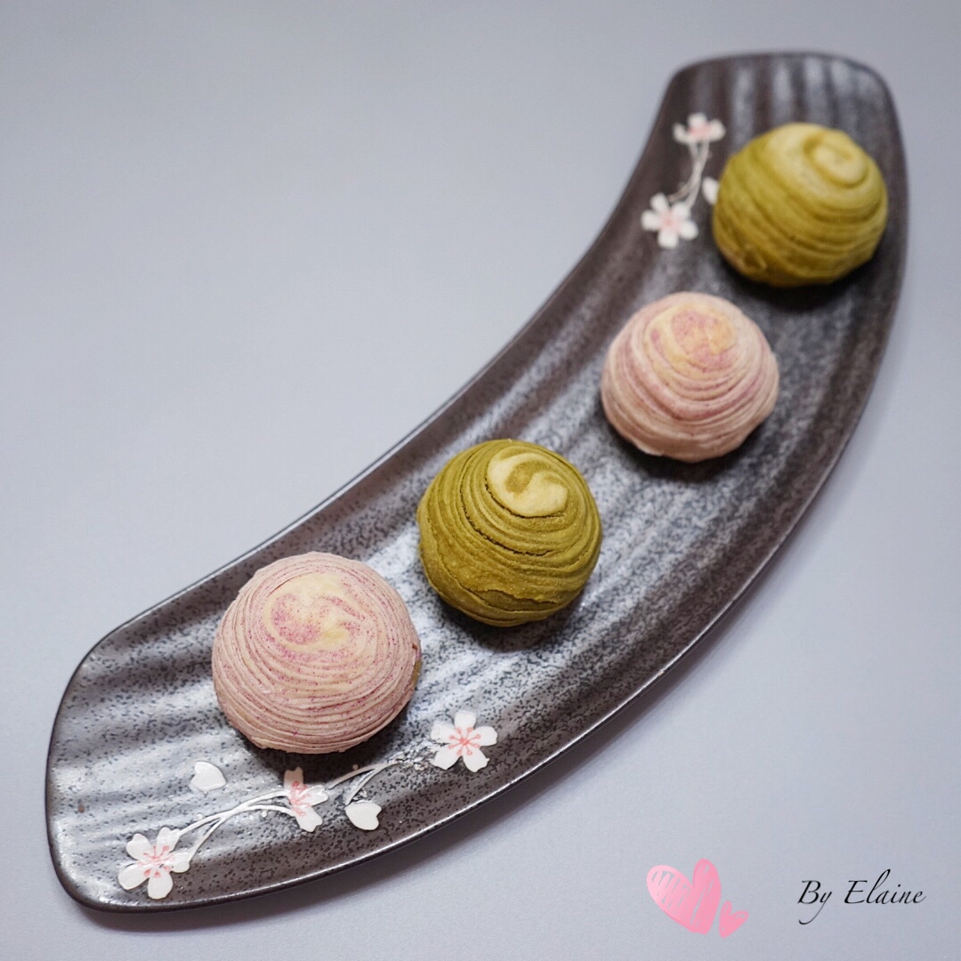 蛋黄酥~紫薯、抹茶、原味~花好月圆，中秋快乐~内附一次做六色蛋黄酥方法~