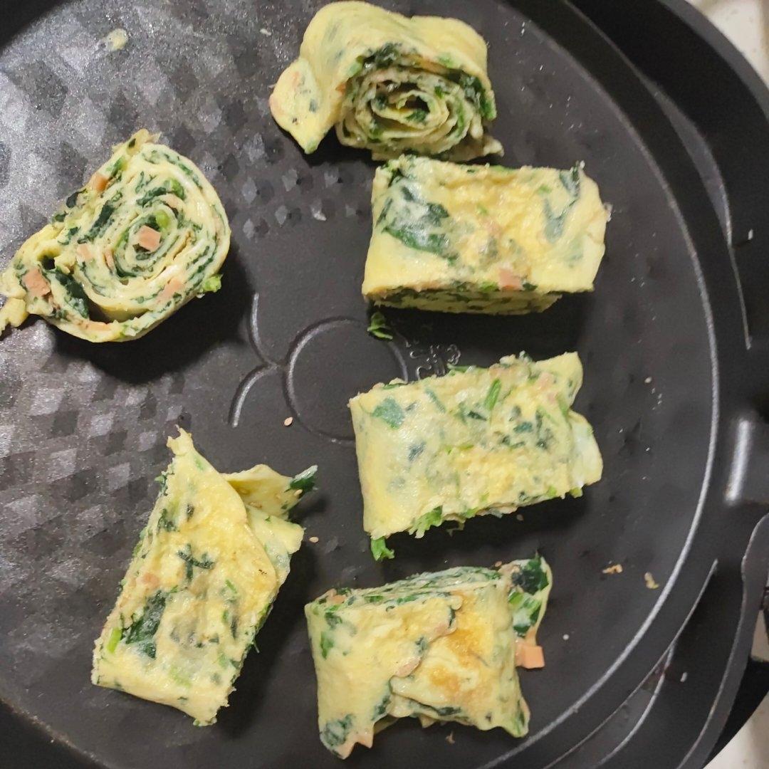 香肠菠菜厚蛋烧，十分钟快手早餐