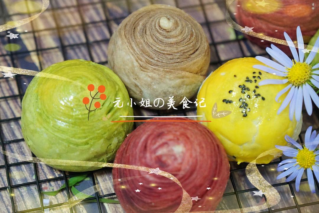 蛋黄酥~紫薯、抹茶、原味~花好月圆，中秋快乐~内附一次做六色蛋黄酥方法~