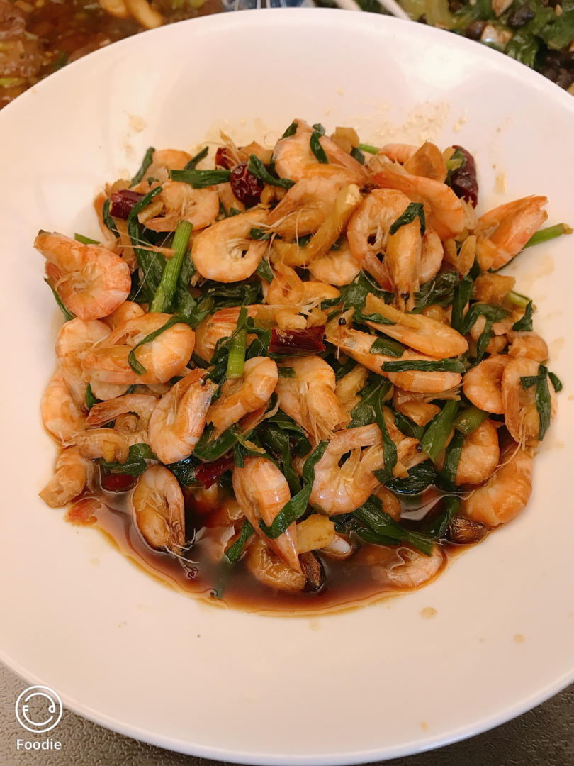 河虾炒韭菜