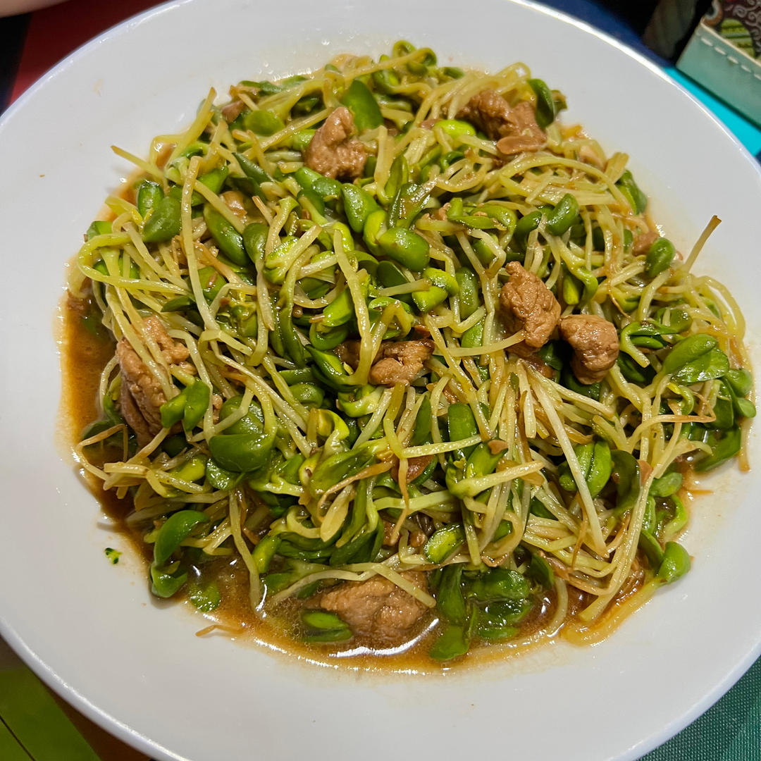 绿色黄豆芽炒肉