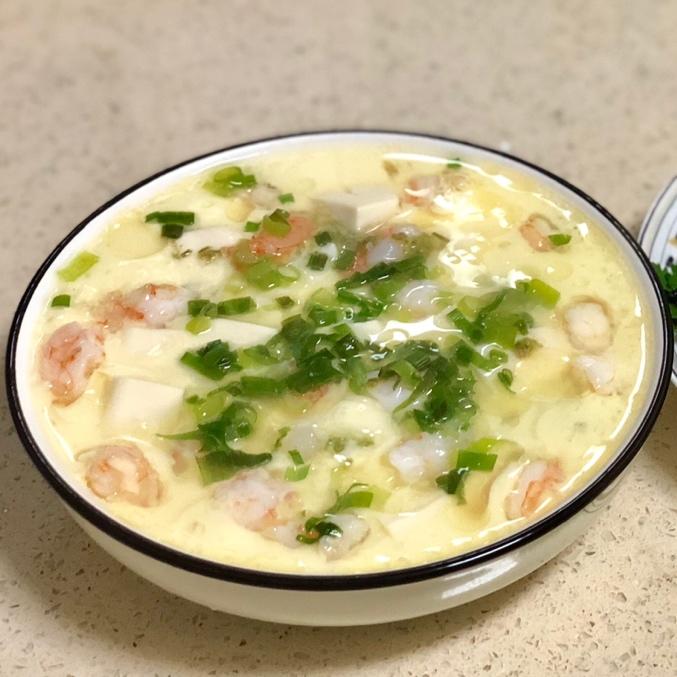 虾仁豆腐蒸水蛋
