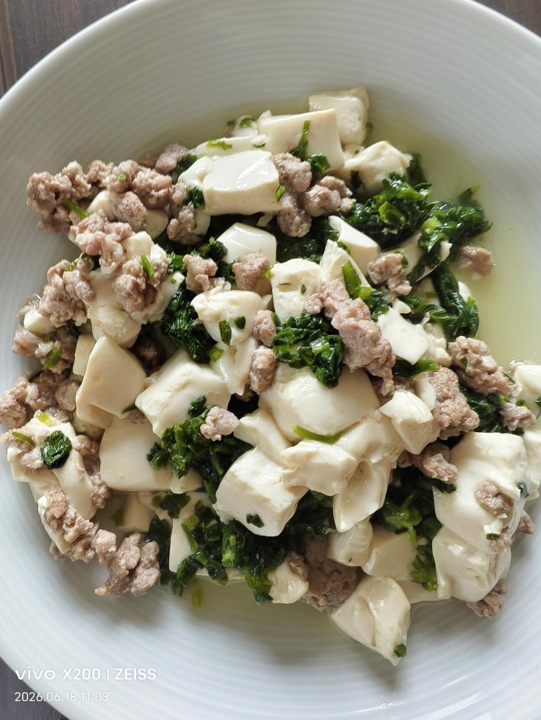 清淡版荠菜肉沫豆腐