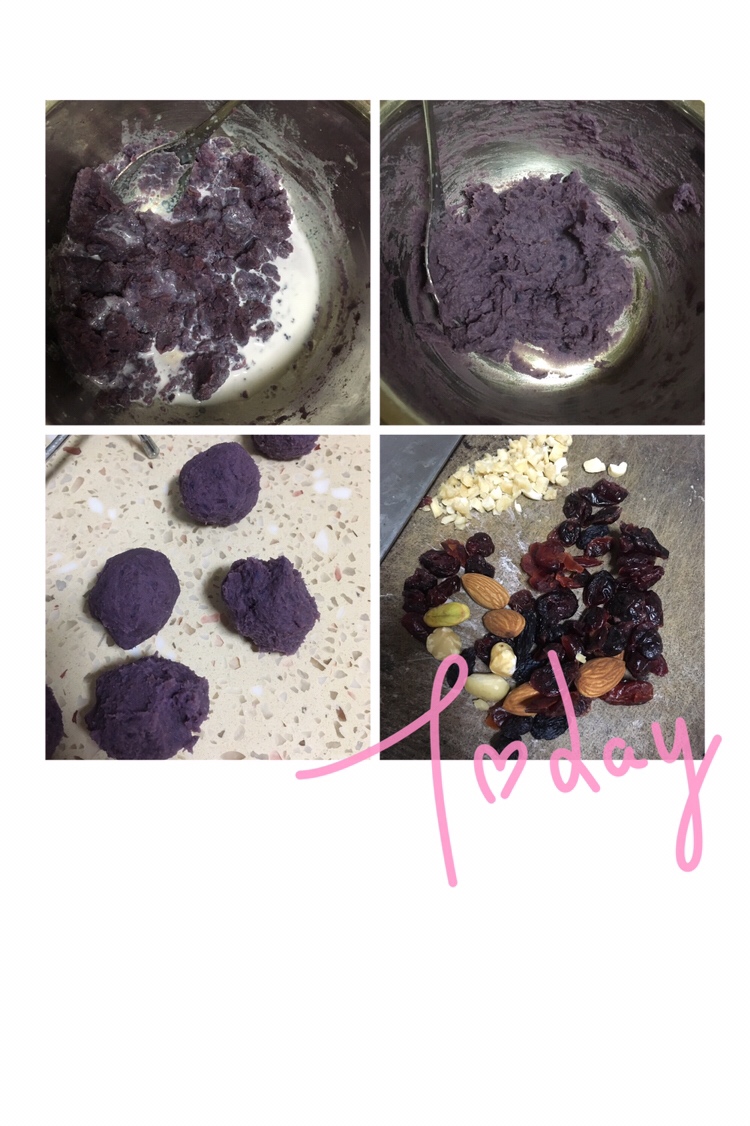 一次发酵紫薯麻薯软欧的做法 步骤2