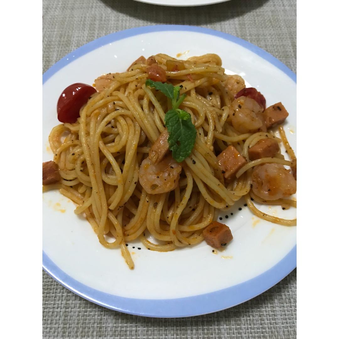 番茄虾仁意面