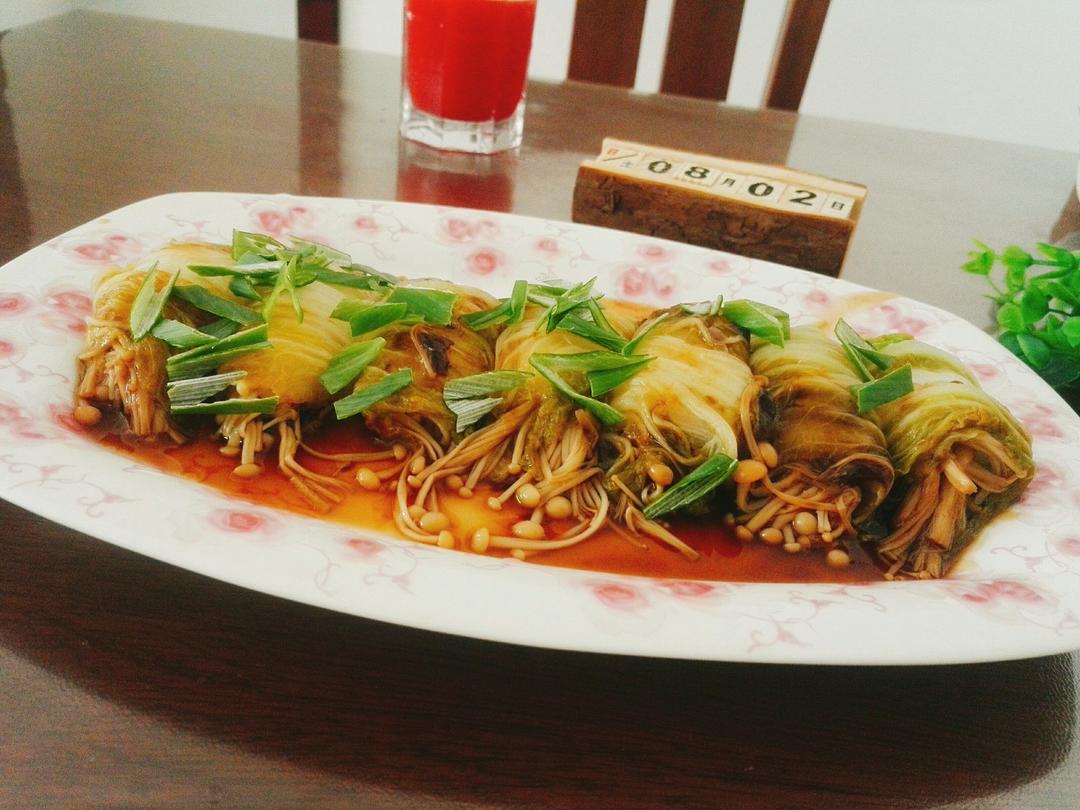 无油娃娃菜卷金针菇