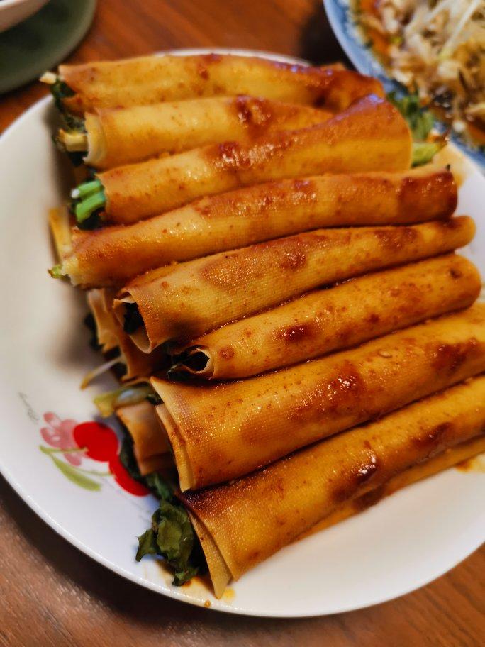 🔥免油炸❗️秒杀路边烧烤摊❗️烤箱豆皮卷菜