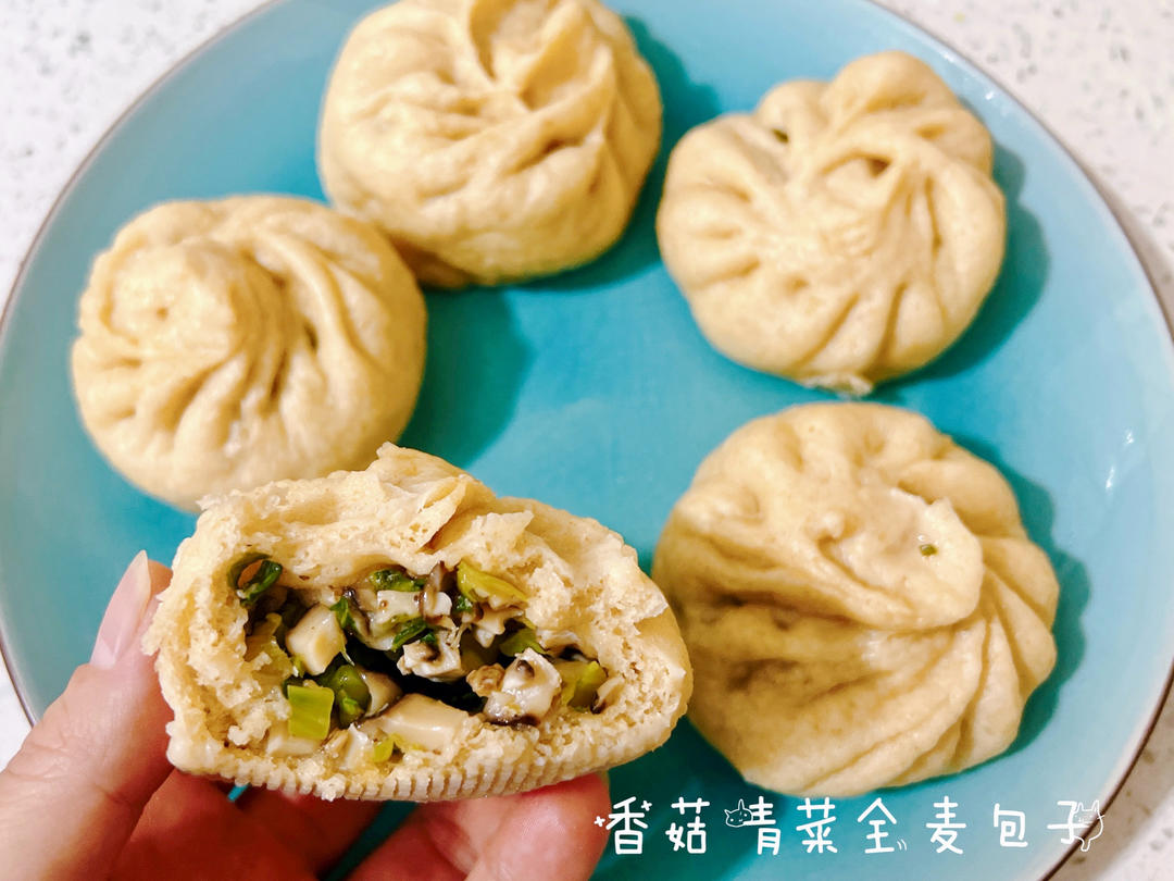 香菇青菜馅/黑全麦包子/素馅包子也巨好吃/附包包子手法食谱