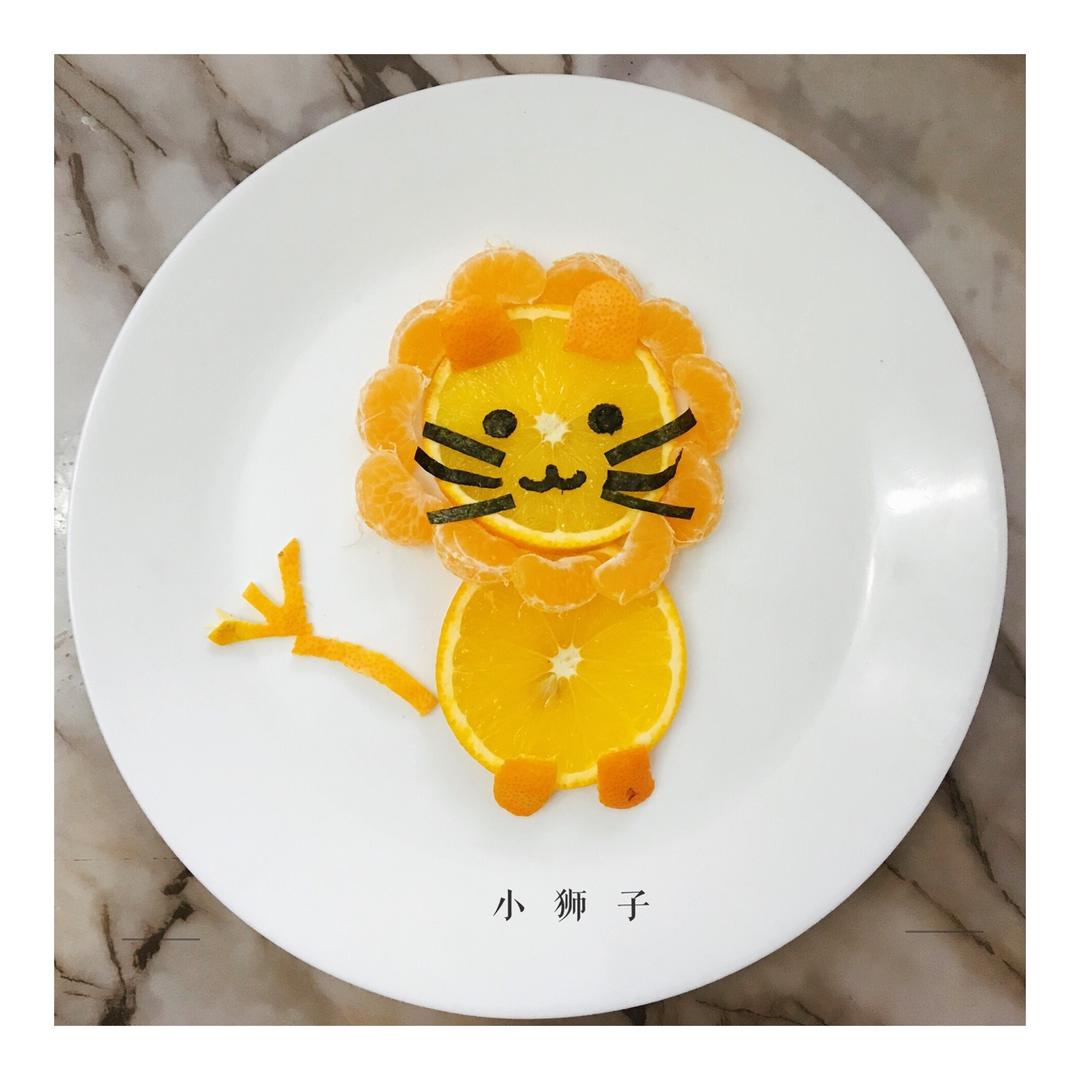 木登啊啊做的橙子水果拼盘(鹰猫虎狮象猪鸡)