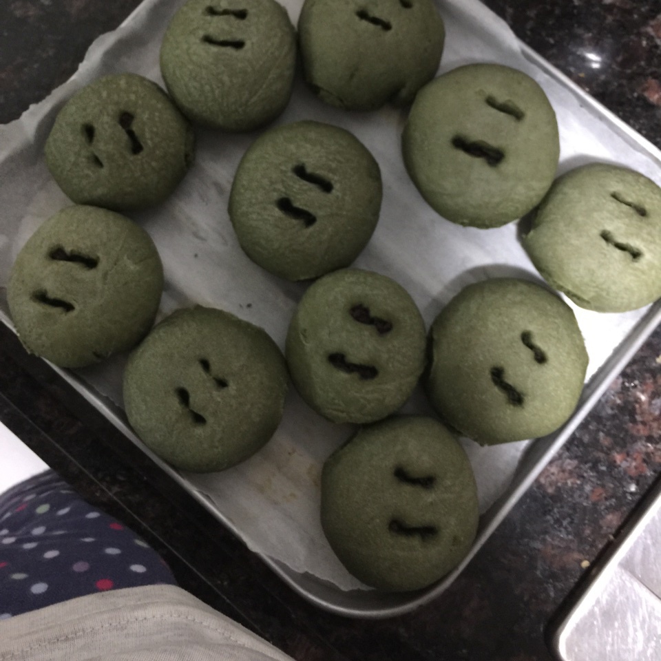 抹茶豆沙小面包（无油脂）