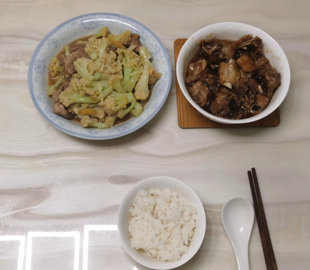 喜得干饭宝宝～～无辣版花菜炒肉