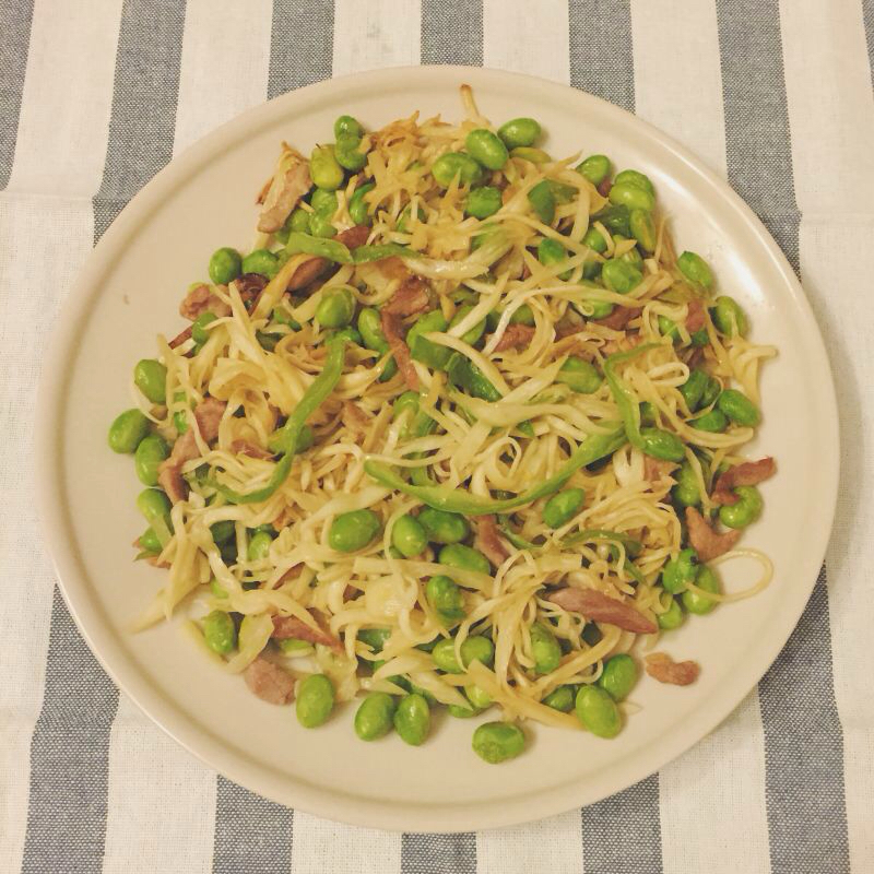 茭白青椒肉丝炒毛豆