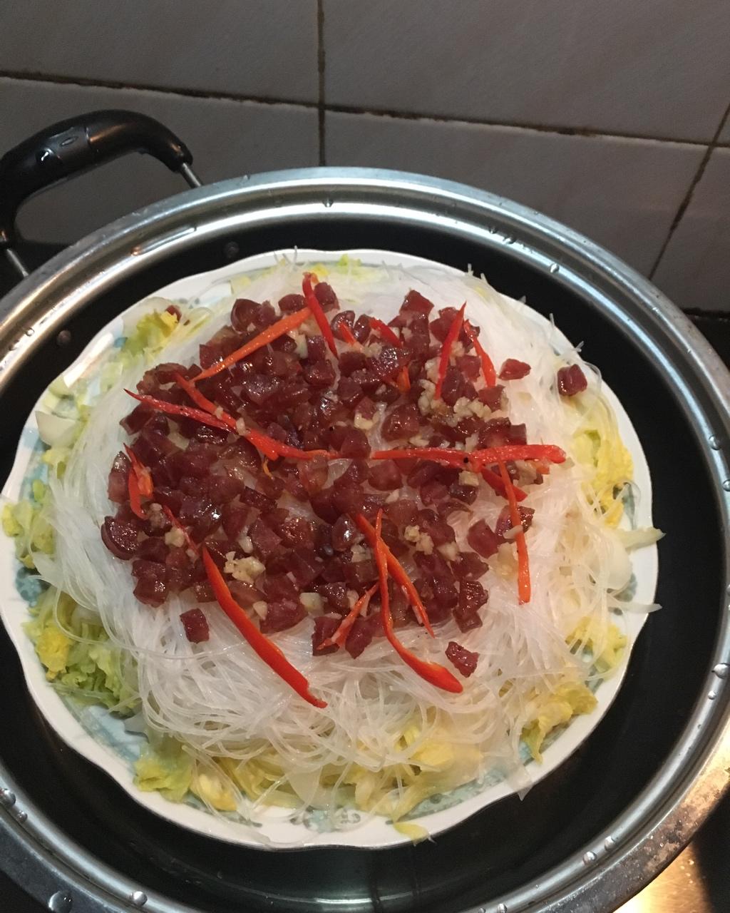 腊肠粉丝蒸娃娃菜(花开富贵)