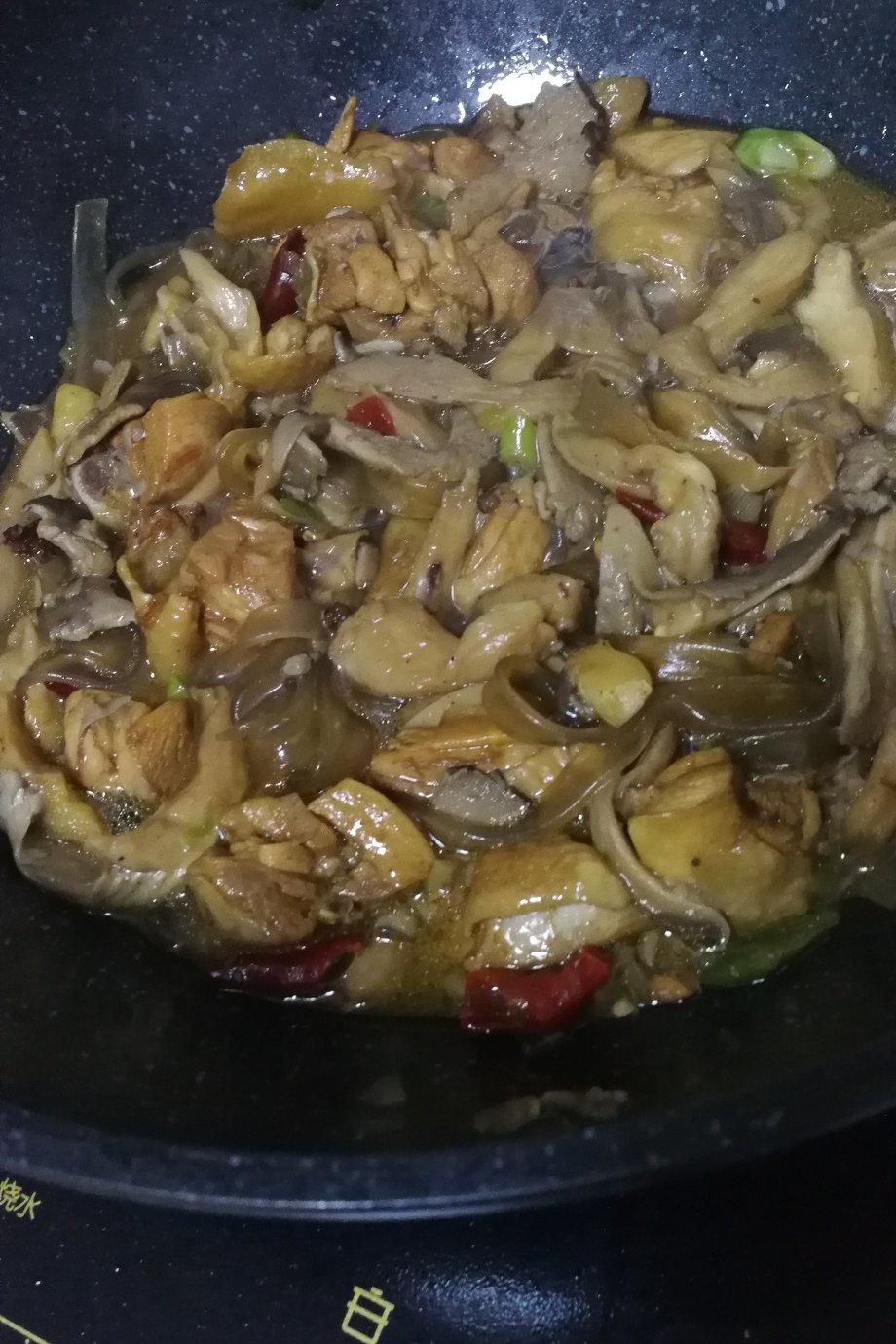 鸡肉蘑菇炖宽粉Stewed Chicken with Glass Noodles