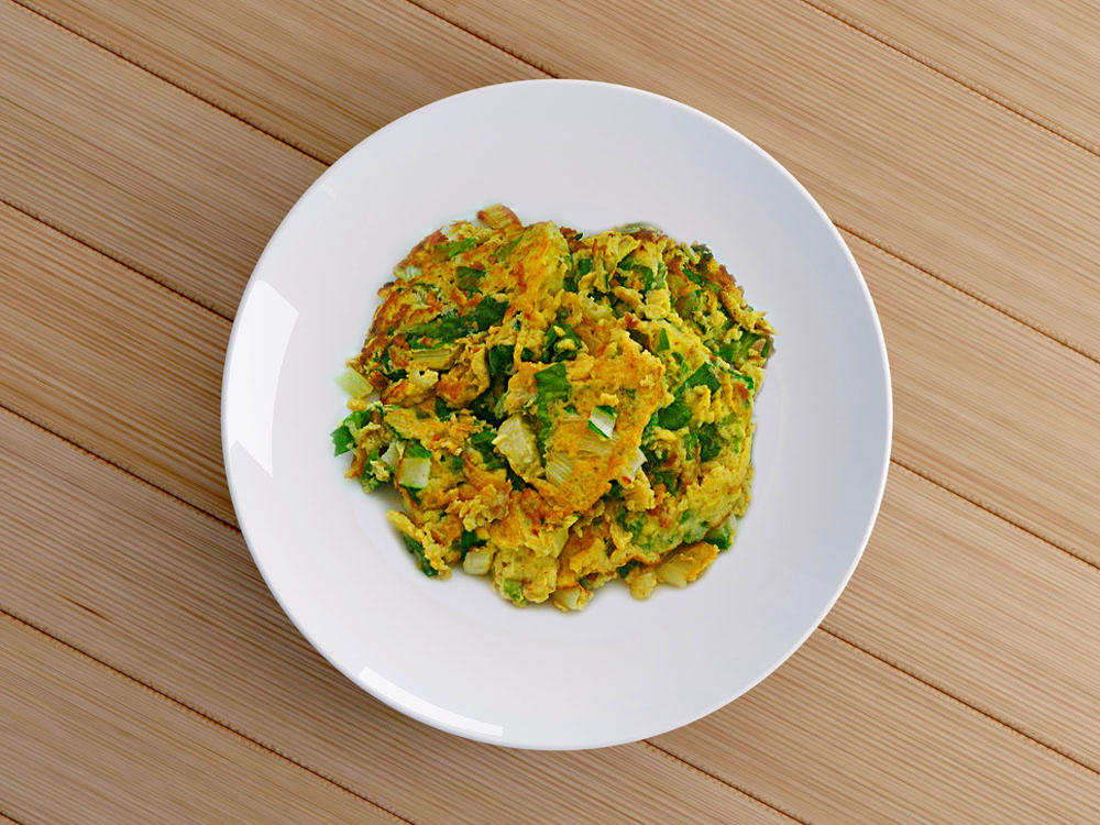 减脂餐：黄豆渣蔬菜煎鸡蛋的做法