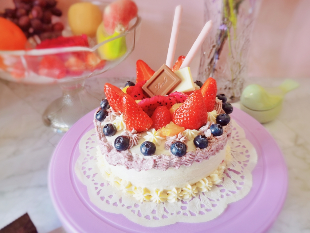 水果奶油戚风蛋糕(6寸分层模/木糖醇/自制蓝莓酱)的做法