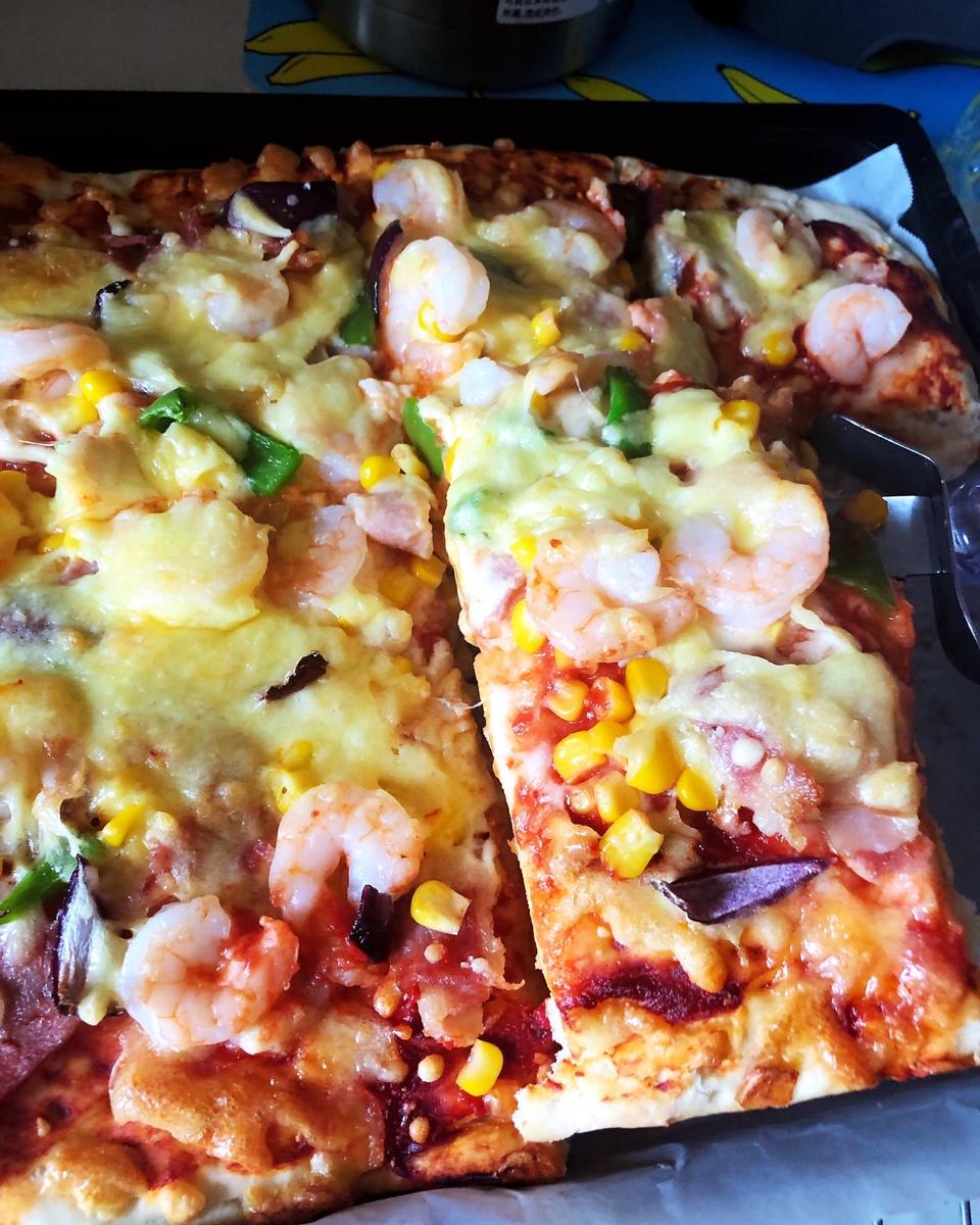 新奥尔良鸡肉蘑菇披萨（附超简单饼坯做法）