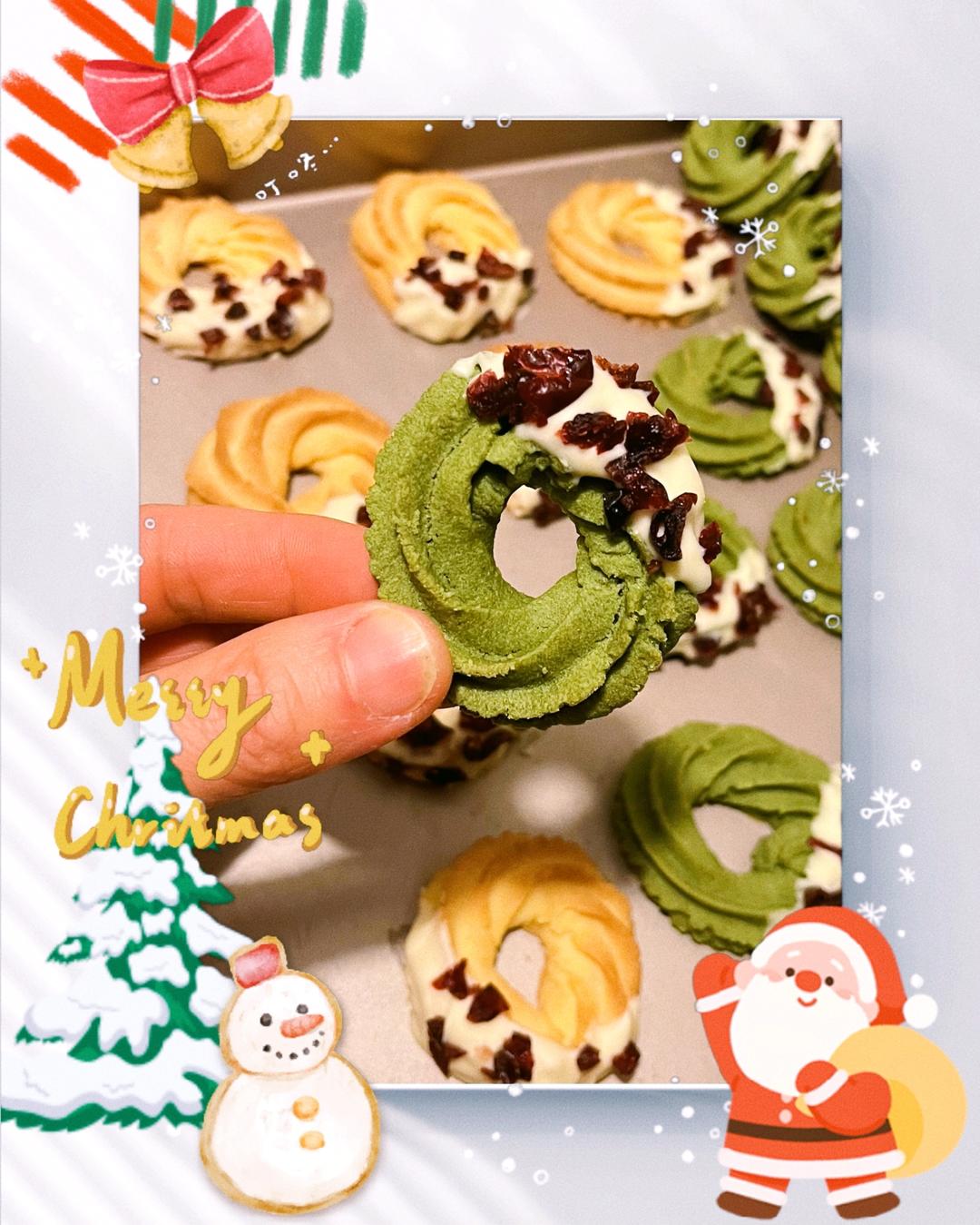 圣诞花环抹茶曲奇｜圣诞树🎄酥到掉渣0⃣️失败