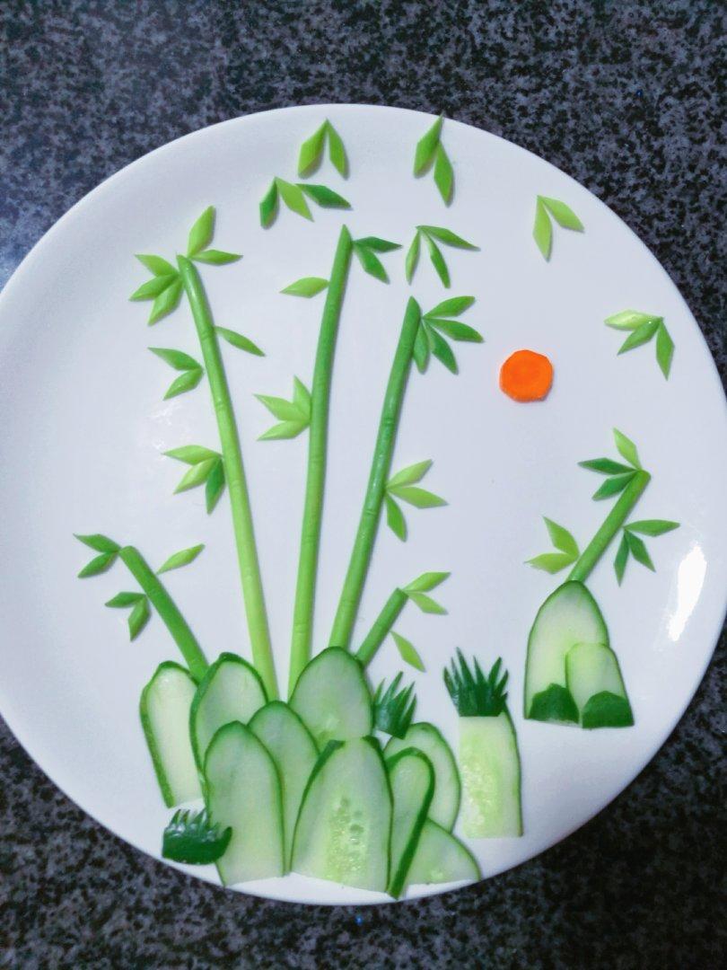 夜幕下繁星点点做的竹报平安(蒜苔盘饰/超级简单)