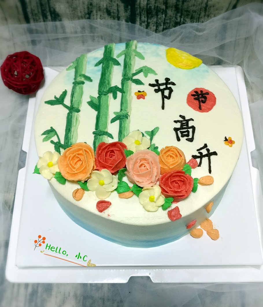 斜坡蛋糕（奶油霜手绘竹子）