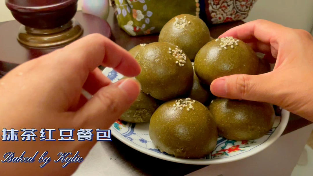 抹茶豆沙小面包（无油脂）