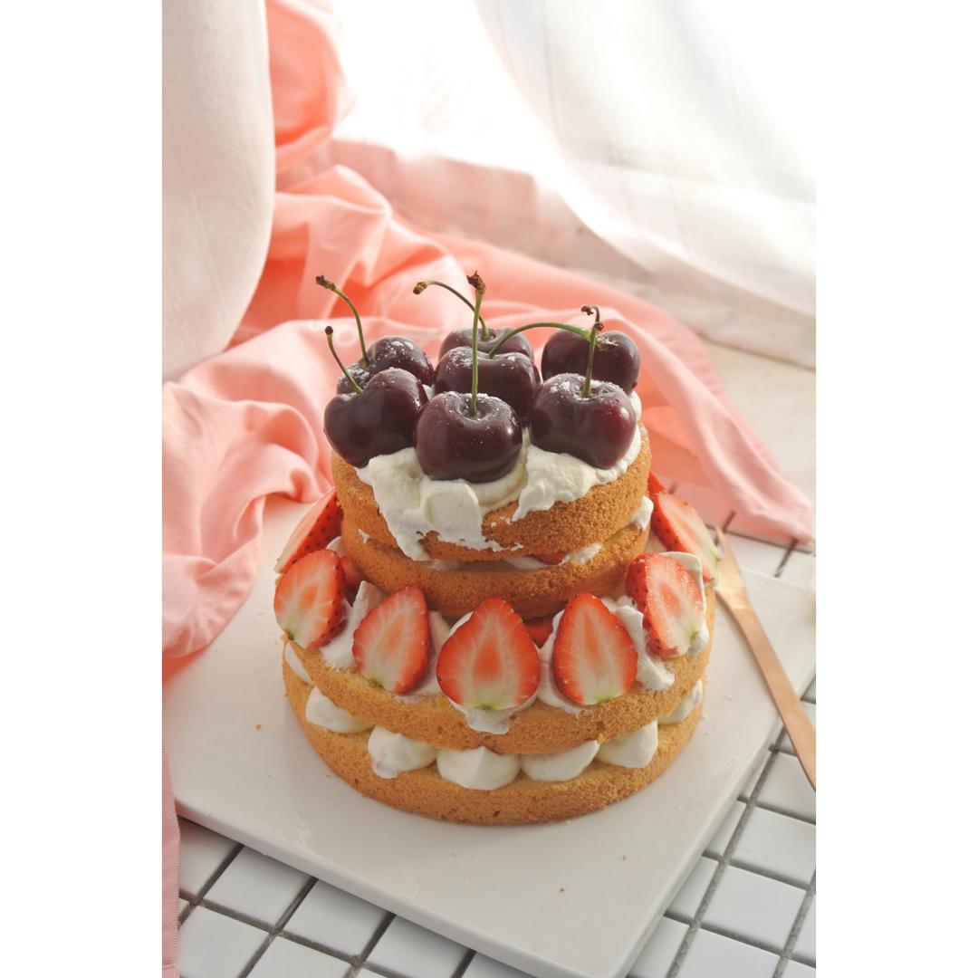 【零失败】不会裱花没关系的水果裸蛋糕 芒果裸蛋糕 完美戚风胚