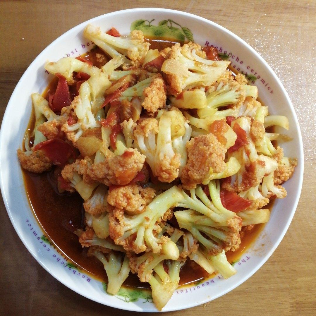 番茄炒有机花菜~~酸甜鲜美、脆爽清香、不油不腻、简单易做