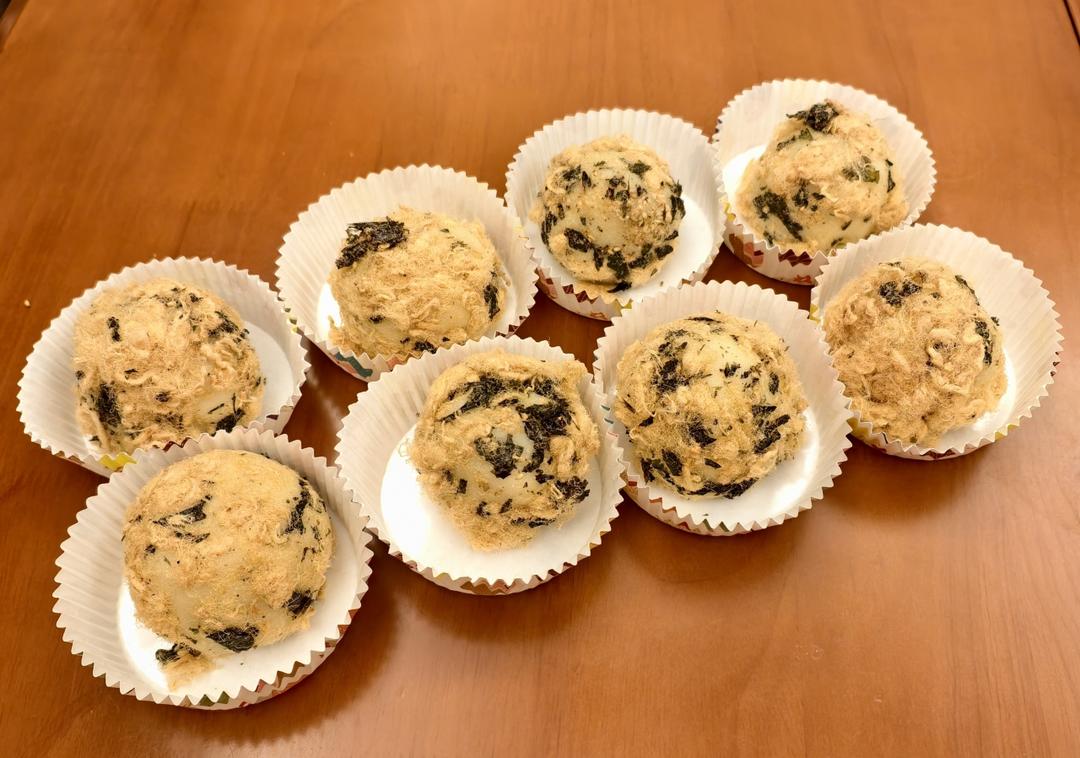 堪比雪媚娘的紫米肉松麻薯团