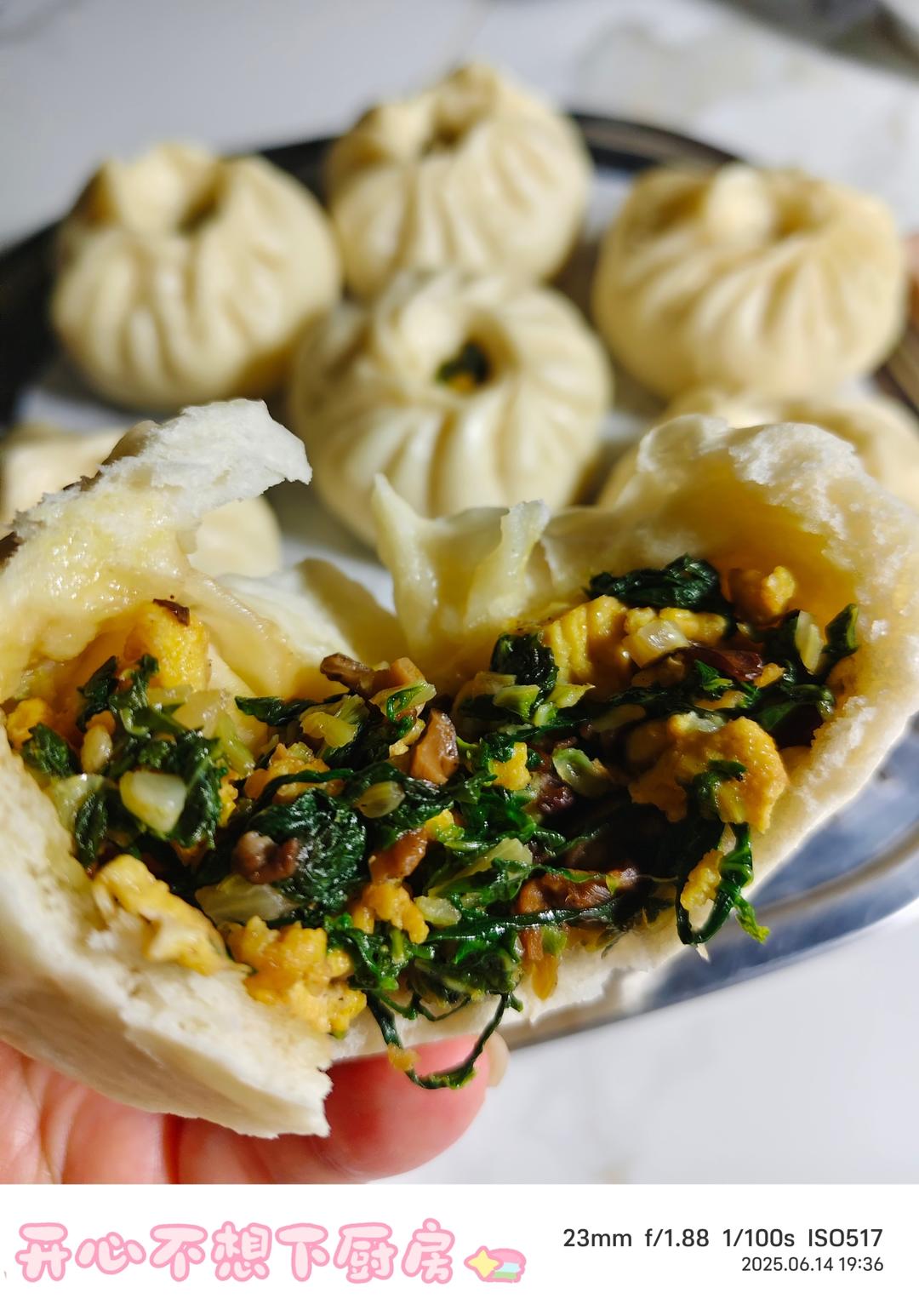 香菇青菜馅/黑全麦包子/素馅包子也巨好吃/附包包子手法食谱