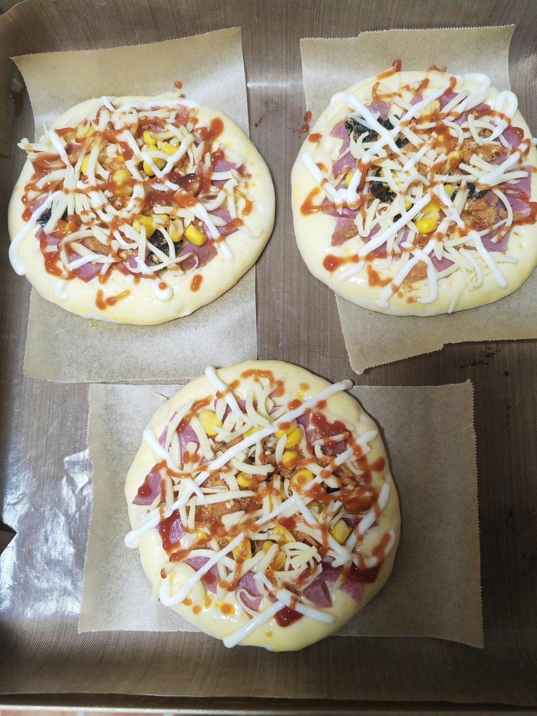 🍕快手简单｜一次发酵｜可可爱爱火腿披萨小面包｜学生早餐