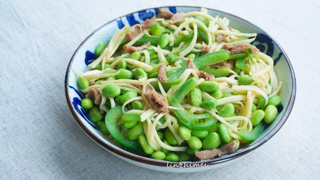 茭白青椒肉丝炒毛豆