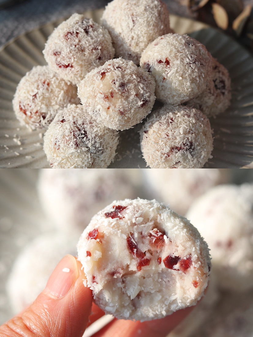 免烤箱❗️酸甜可口的山药蔓越莓椰蓉球的做法