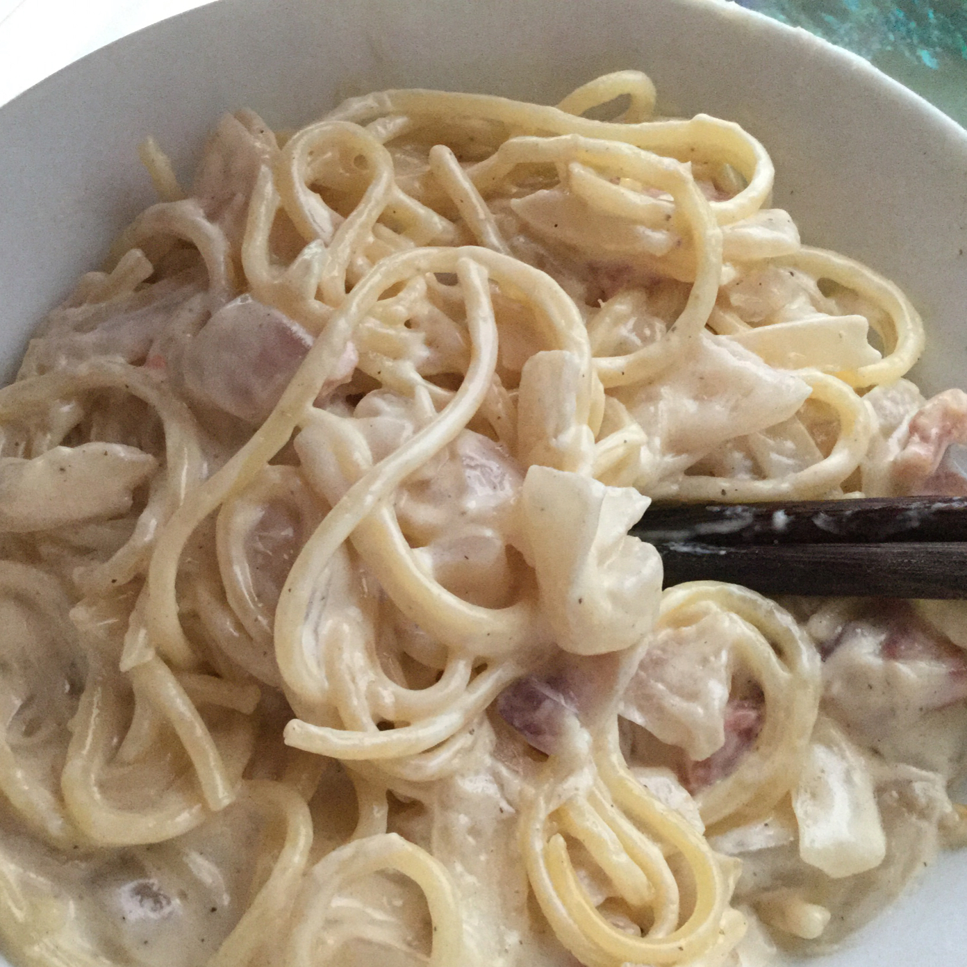 白蘑菇奶油培根意面