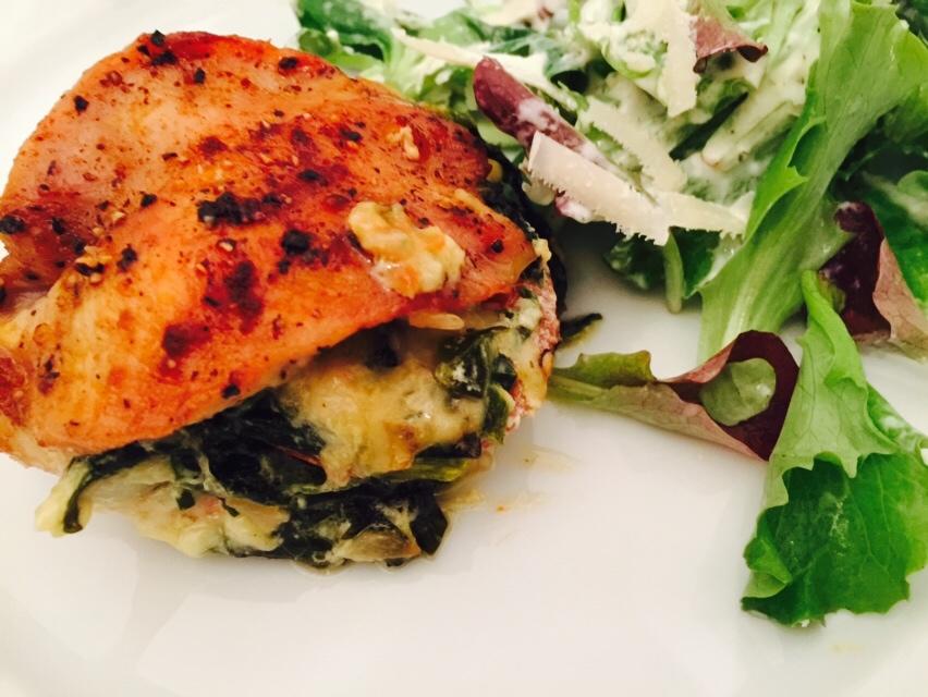 【减脂增肌】菠菜奶酪酿馅烤鸡胸 Spinach&cheese stuffed chicken breast